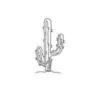 Single continuous line drawing of dry tropical thorny cactus plant. Printable decorative cacti houseplant concept for home wall decor ornament. Modern one line graphic draw design vector illustration