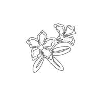 One continuous line drawing of fresh beauty adenium for garden logo. Printable poster decorative desert rose flowers concept home wall decor. Modern single line draw design graphic vector illustration
