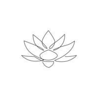 Single continuous line drawing of beauty fresh lotus for healthcare spa business logo. Printable decorative water lily flower concept home wall decor poster. One line draw design vector illustration