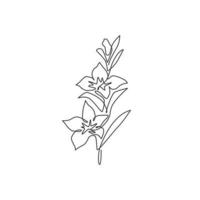 Un dibujo de una sola línea de orquídeas frescas de belleza para el póster de arte de decoración de la pared del hogar. concepto de flor de orquídeas decorativas imprimibles. Ilustración de vector gráfico de diseño de dibujo de línea continua moderna