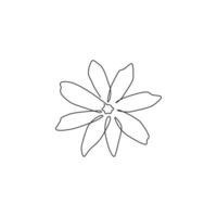 Single continuous line drawing of beauty fresh evergreen jasmine flower. Printable decorative poster jasminum concept for home wall decor art. Modern one line draw design graphic vector illustration