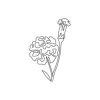 Single continuous line drawing of beauty fresh carnation for garden logo. Printable decorative dianthus flower concept for home poster wall art decor. Modern one line draw design vector illustration