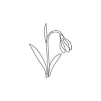 Un dibujo de línea continua de Beauty Fresh Galanthus para la decoración de la pared del hogar. concepto de flor de campanilla decorativa imprimible para tarjeta de boda. Ilustración de vector de diseño de dibujo de una sola línea