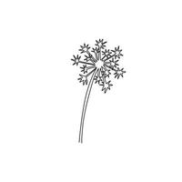 One single line drawing beauty fresh taraxacum for home art wall decor poster print. Printable decorative dandelion flower for greeting card ornament. Continuous line draw design vector illustration