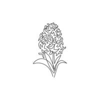 One single line drawing of beauty fresh hyacinthus for garden logo. Printable decorative hyacinth flower for home decor wall art poster print. Modern continuous line draw design vector illustration