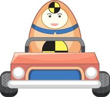 A fancy egg driving a car on white background vector