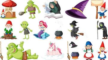 Set of fantasy fairy tale characters and elements vector