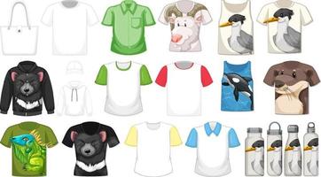 conjunto de diferentes camisetas y accesorios con estampados de animales. vector