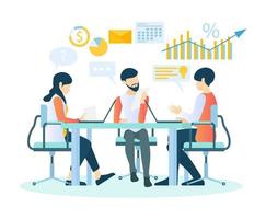 Isometric style illustration of meeting and discussions about growth business vector