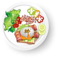 Healthy breakfast with vegetable and fried egg and meat vector