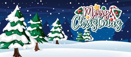 Merry Christmas banner with Snow falling at night vector