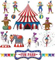 Set of amusement park elements isolated vector