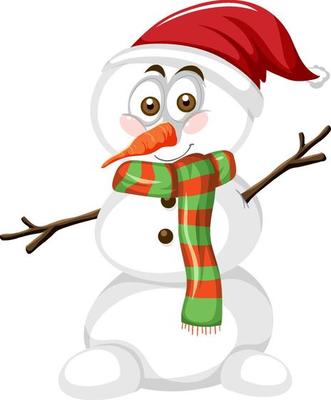 Snowman wearing Christmas hat and scarf