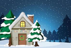 Christmas background with snow house at night vector