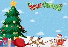 Merry Christmas card template with Santa Claus and reindeer vector