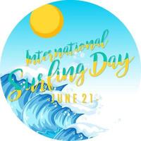 International Surfing Day font on beach wave isolated vector