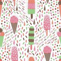 Ice-cream summer seamless pattern. Bright color. Hand drawn style. vector