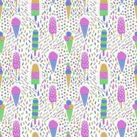Ice-cream summer seamless pattern. Bright color. Hand drawn style. vector