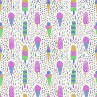 Ice-cream summer seamless pattern. Bright color. Hand drawn style. vector