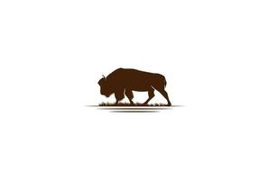 Wild Bison Bull Buffalo Angus Silhouette Steak Vintage Retro Logo Design Vector