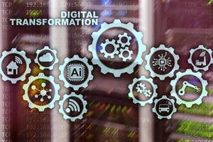 concepto de transformación digital de digitalización de procesos de negocio de tecnología. fondo del centro de datos foto