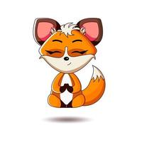 Cute red fox sitting in yoga lotus pose. vector illustration