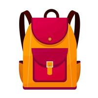 Colored school backpack. Education, schoolbag luggage, rucksack. Kids school bag backpack with education equipment. vector