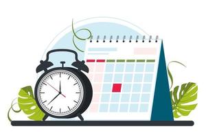 calendario, relojes, despertador. concepto de gestión del tiempo, fecha límite. cita, concepto de fecha importante. Notificación de fecha límite de fecha de calendario. ilustración vectorial vector