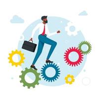 office workers, managers, Successful businessmen running up the career gears mechanism. Business goal achievement, career ladder progress, and advancement, Career growth. Vector illustration