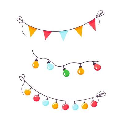 festive garlands. Buntings and Garlands. Bunting flags. Set of multicolored flat buntings garlands flags with ornament isolated on white background vector illustration