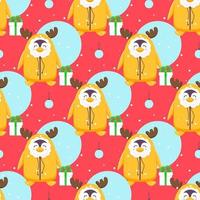 Penguins seamless pattern. Cartoon penguins in various poses and emotions. Vector cute winter illustration blue background. Merry Christmas and Happy New Year seamless pattern with penguins in vector