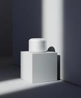 Escena de presentación cosmética natural. colocación de productos. fondo blanco con sombras oscuras. Contenido de blog de ilustración 3d foto