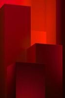 Pedestal de renderizado 3D para exhibición, plataforma para diseño, soporte de producto rojo abstracto épico en blanco con punto de luz de lámpara. foto