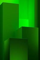 Pedestal de renderizado 3D para exhibición, plataforma para diseño, soporte de producto verde abstracto en blanco con punto de luz de lámpara.