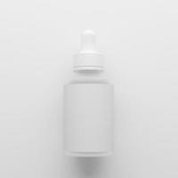 diseño minimalista moderno y limpio. frasco gotero cosmético para líquido, crema, gel, loción. paquete de productos de belleza, plantilla en blanco de frasco de plástico blanco. Ilustración 3D. foto