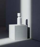 Natural Cosmetic presentation scene. Product placement. White background with dark shadows. 3d illustration blog content