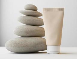 Composition with body cream in jars on light background. Mock up for product display. 3d illustration photo
