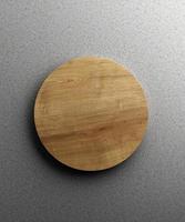 Wooden kitchen board. On a grey stone background. Top view. Free space for text. 3d illustration photo