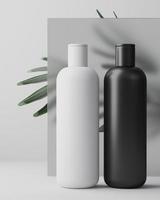 White design of natural cosmetic cream , serum, skincare blank bottle packaging with leaves herb, bio organic product. beauty and spa concept. 3d illustartion. photo