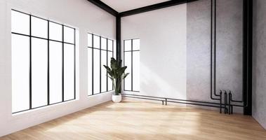 the interior Loft style with white brick wall design on wooden floor.3D rendering photo