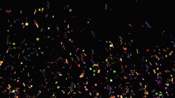 Muchos confeti de arco iris de colores brillan con superposiciones de texturas abstractas con brillo de partículas doradas en negro. foto