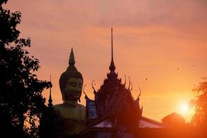 Wat Muang Ang Thong Thailand Silhouette buddha statue and temple landmark of Asia.