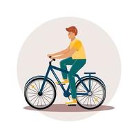 Man on the bicycle. Happy man riding the bicycle. vector