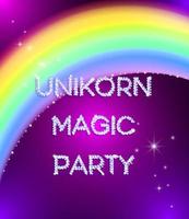 Party unicorn with stars and rainbow. Isolated objects on a purple background. Vector illustration.