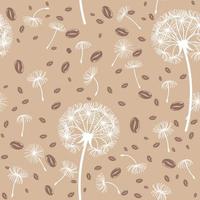 Seamless pattern from coffee beans and dandelions. For wrapping paper, design and decoration. vector