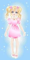 Blonde girl, in a pink dress in the style of anime, manga.