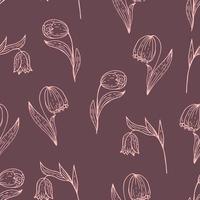 Seamless pattern with doodle flowers on a dark background. vector