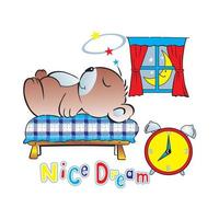 cartoon bear sleeping at night - vector illustration