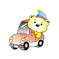 cartoon bear driving vector illustration