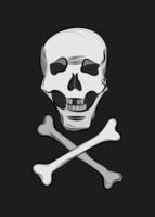 human skull with bones on black background. doodle vector
